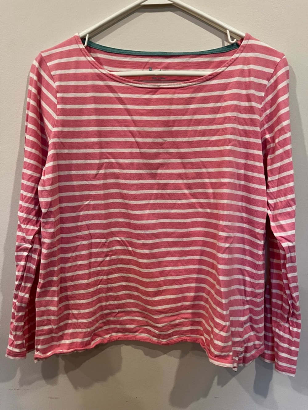 Boden Pink and White Striped Boatneck Long-Sleeve Shirt